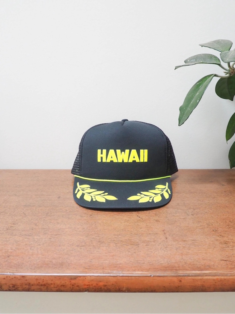 Vintage Hawaii Trucker Hat with Neon Yellow Accents